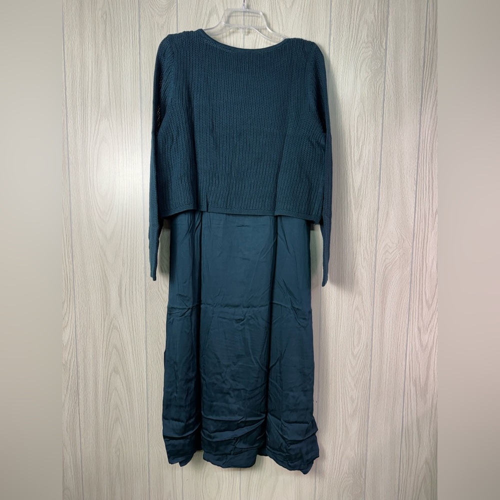 J.Jill Dark Teal Slip Dress With Mesh Top‎ - Picture 3 of 9